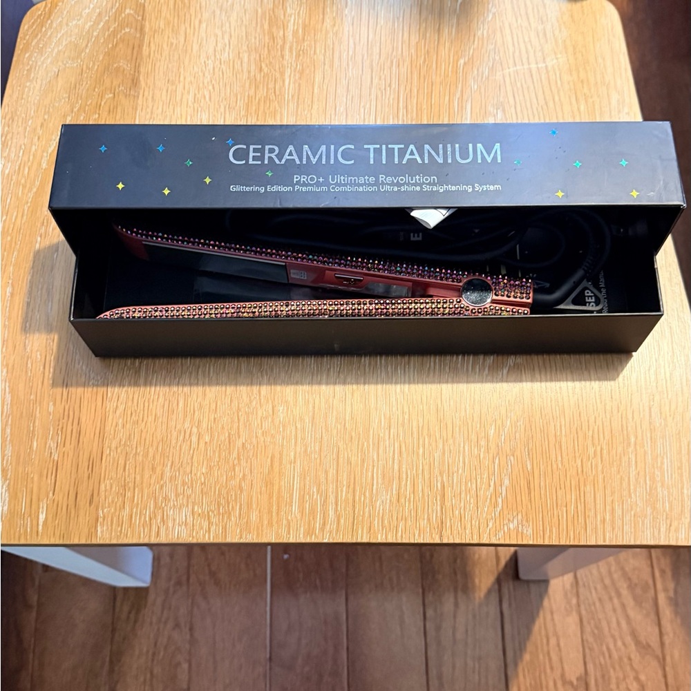 -Ceramic Titanium Glitter Flat Iron Hair Straightener - PINK